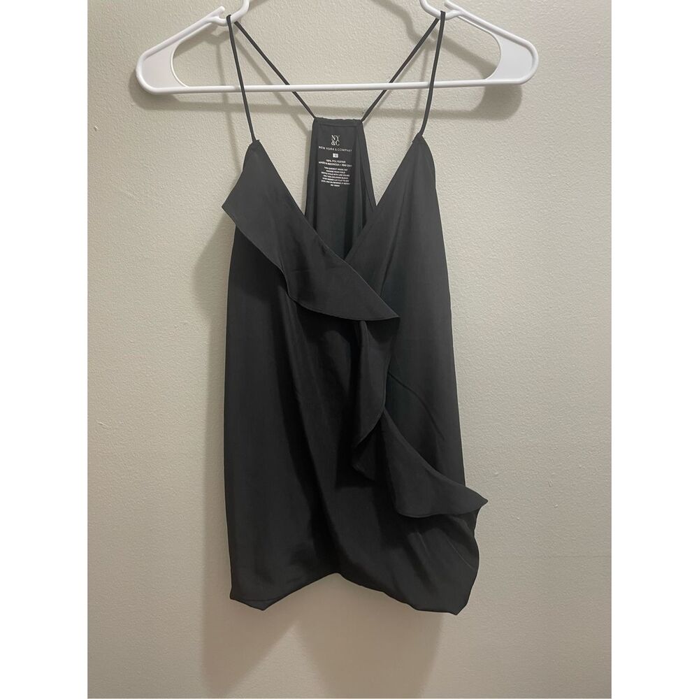 NY&C Small Black Lightweight Tank Top with Frills NEW